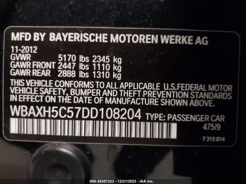 2013 BMW 528I XDRIVE - WBAXH5C57DD108204