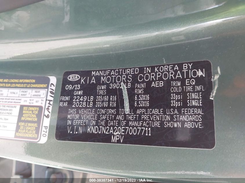 2014 KIA SOUL - KNDJN2A20E7007711