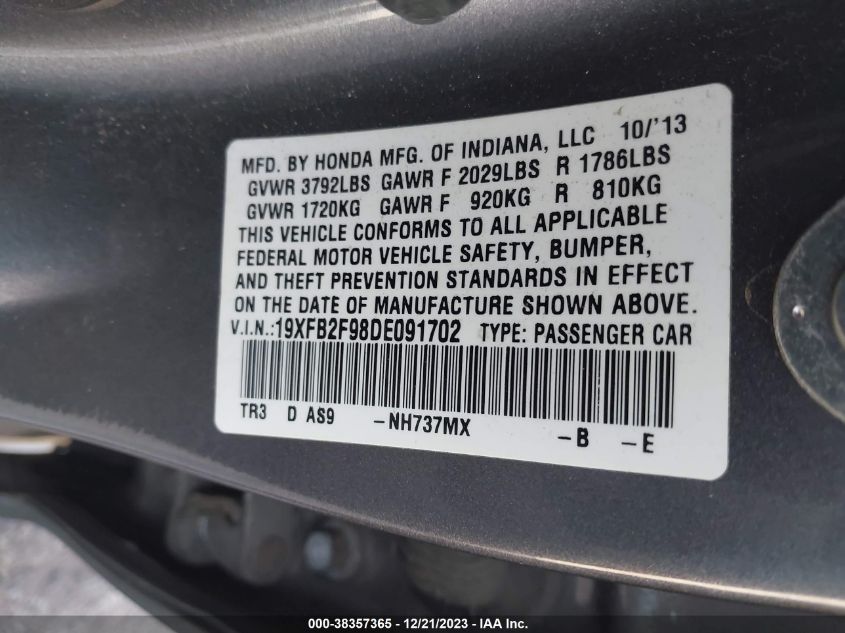 2013 HONDA CIVIC EX-L - 19XFB2F98DE091702