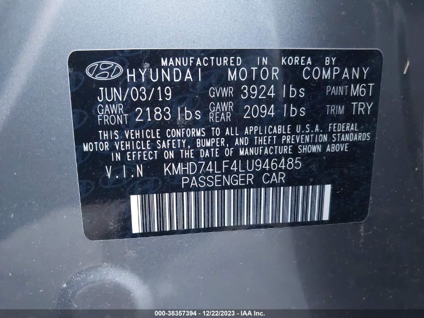 2020 HYUNDAI ELANTRA SE - KMHD74LF4LU946485