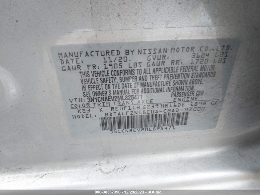 2021 NISSAN VERSA SV XTRONIC CVT - 3N1CN8EV2ML825471