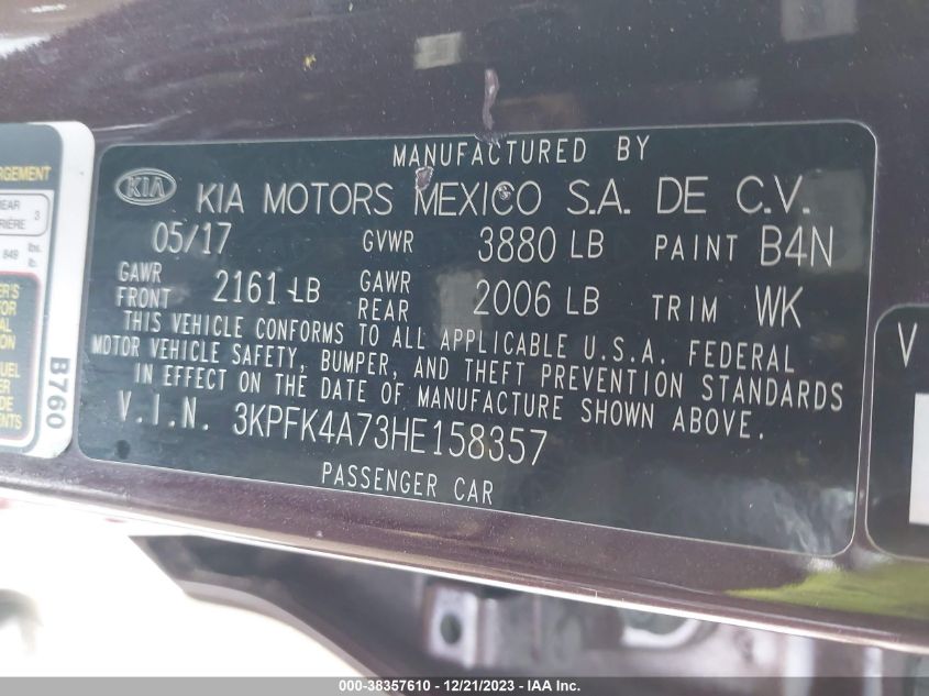 2017 KIA FORTE LX - 3KPFK4A73HE158357
