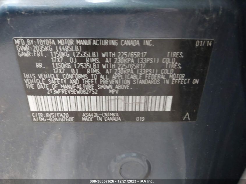 2014 TOYOTA RAV4 XLE - 2T3WFREV9EW082752