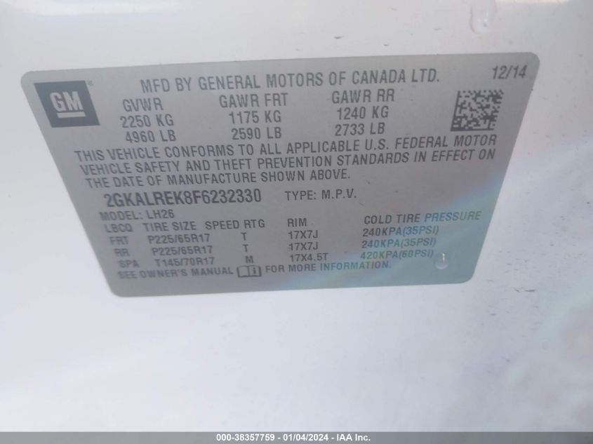2015 GMC TERRAIN SLE-2 - 2GKALREK8F6232330