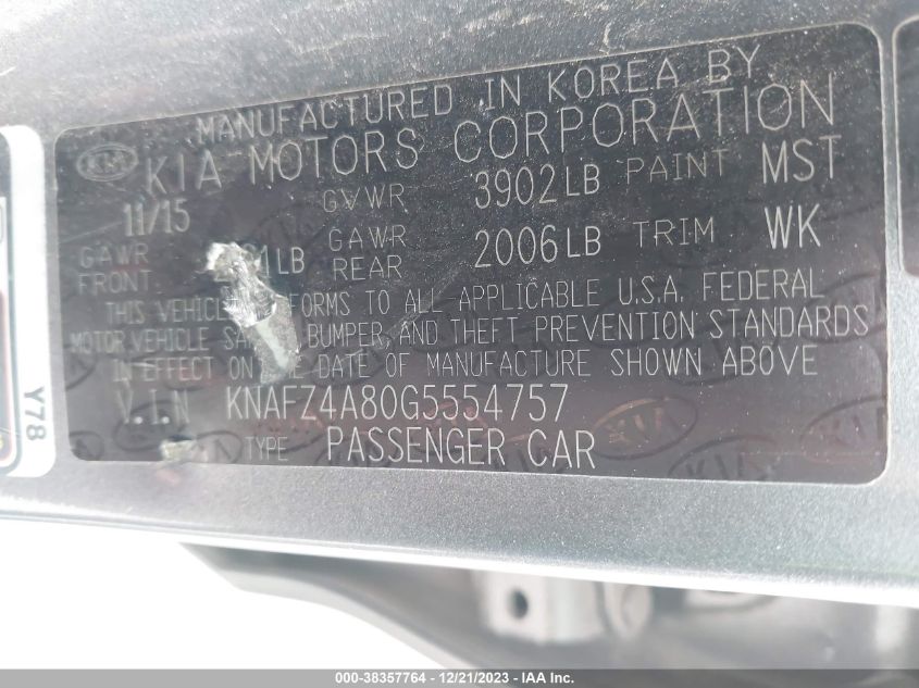 2016 KIA FORTE EX - KNAFZ4A80G5554757