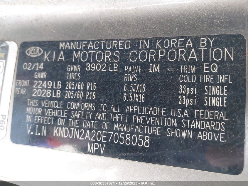 2014 KIA SOUL - KNDJN2A20E7058058