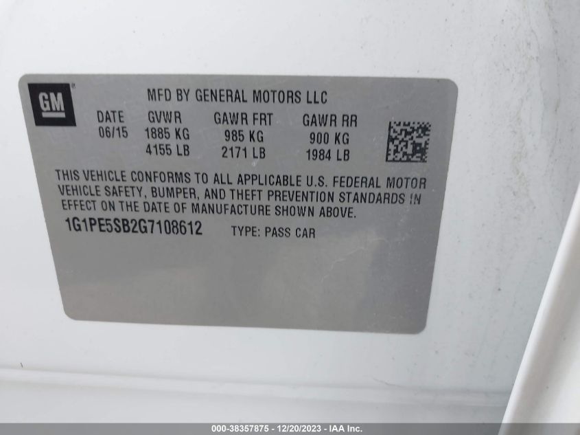 2016 CHEVROLET CRUZE LIMITED 1LT AUTO - 1G1PE5SB2G7108612