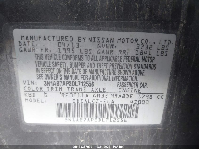 2013 NISSAN SENTRA S - 3N1AB7AP2DL712556