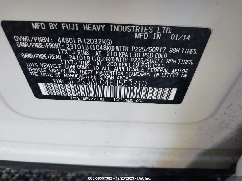 2014 SUBARU FORESTER 2.5I PREMIUM - JF2SJAEC4EH553310