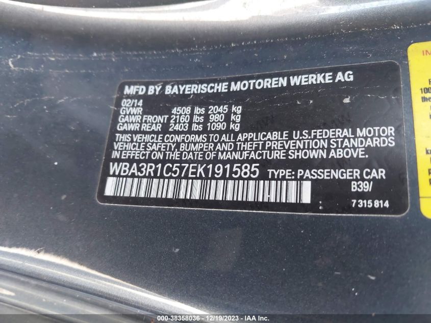 2014 BMW 435I WBA3R1C57EK191585