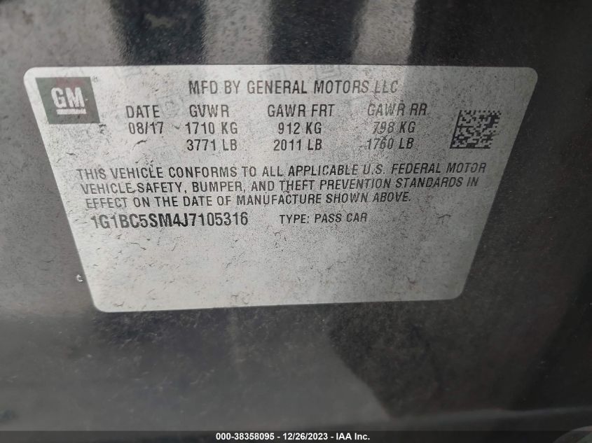 2018 CHEVROLET CRUZE LS - 1G1BC5SM4J7105316