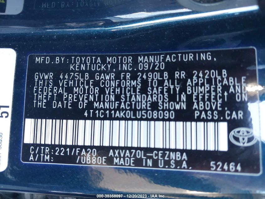 2020 TOYOTA CAMRY LE - 4T1C11AK0LU508090
