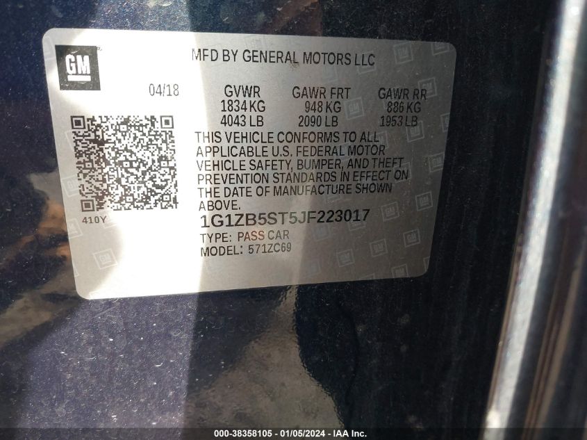 2018 CHEVROLET MALIBU 1LS - 1G1ZB5ST5JF223017