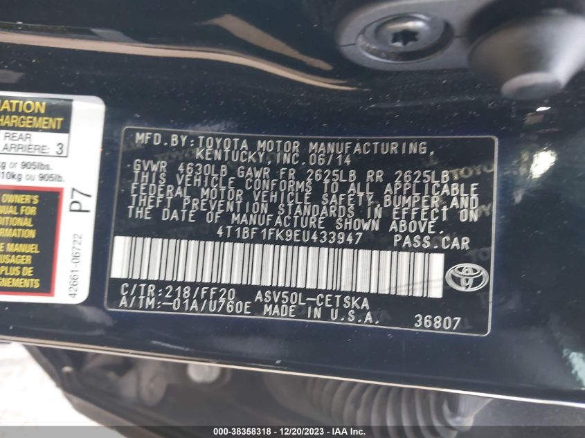 2014 TOYOTA CAMRY SE - 4T1BF1FK9EU433947