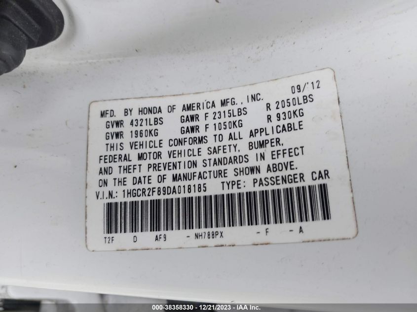 2013 HONDA ACCORD EXL - 1HGCR2F89DA018185