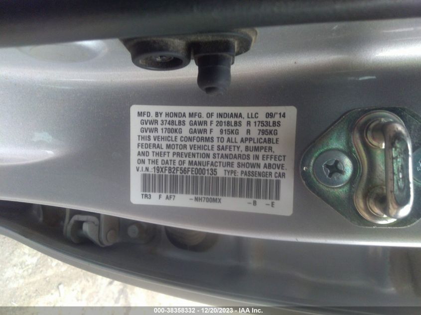 2015 HONDA CIVIC LX - 19XFB2F56FE000135