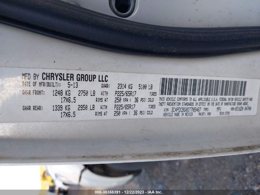 2013 DODGE JOURNEY SXT - 3C4PDCBG0DT705467
