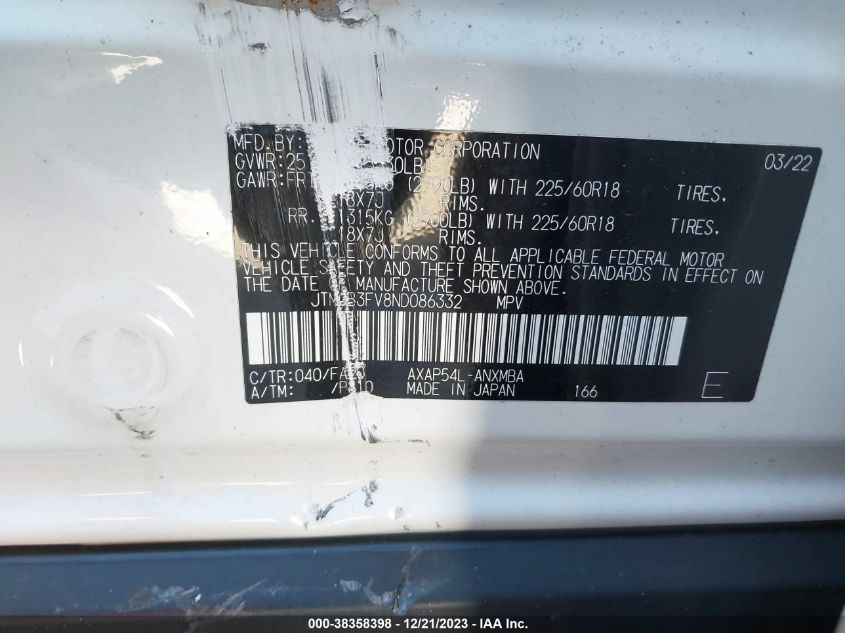 2022 TOYOTA RAV4 PRIME SE - JTMCB3FV8ND086332
