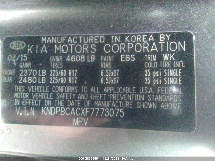 2015 KIA SPORTAGE LX - KNDPBCACXF7773075