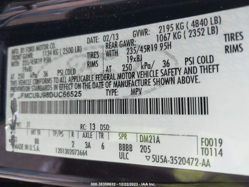2013 FORD ESCAPE TITANIUM - 1FMCU9J98DUC66525