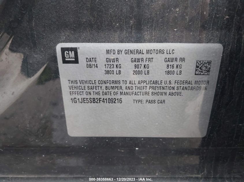 2015 CHEVROLET SONIC LTZ AUTO - 1G1JE5SB2F4109216