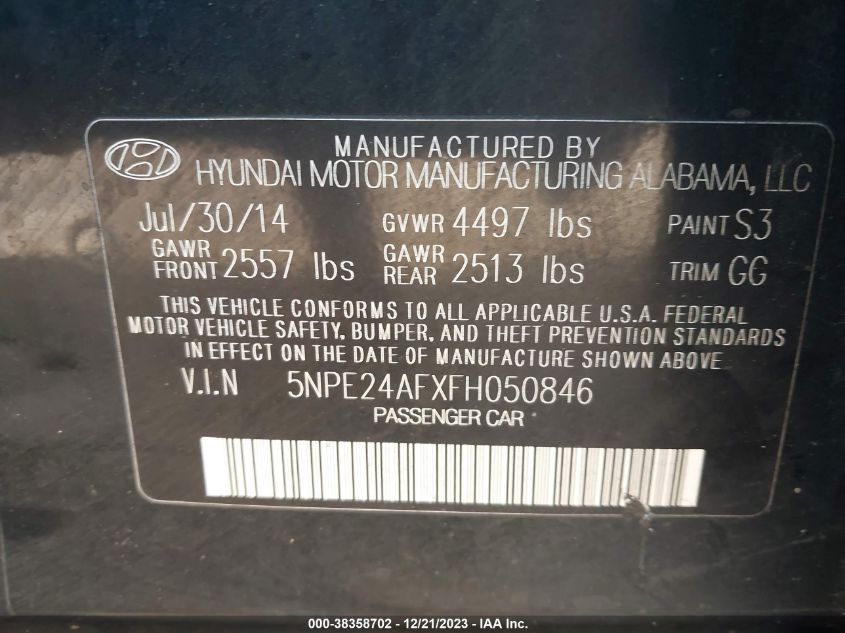 2015 HYUNDAI SONATA SE - 5NPE24AFXFH050846