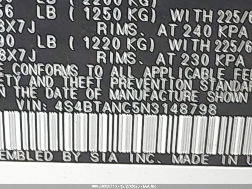 2022 SUBARU OUTBACK LIMITED - 4S4BTANC3N3147648