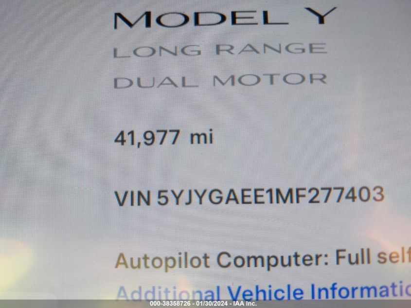 2021 TESLA MODEL Y - 5YJYGAEE1MF277403