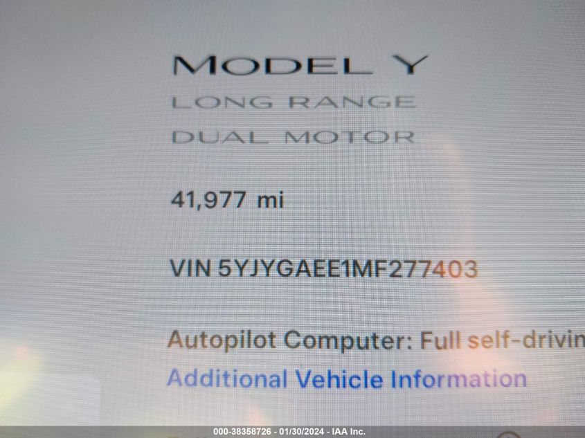 2021 TESLA MODEL Y - 5YJYGAEE1MF277403