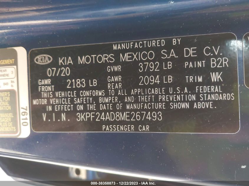 2021 KIA FORTE FE/LXS - 3KPF24AD8ME267493