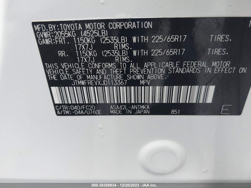 VIN JTMWFREVXJD113367 2018 TOYOTA RAV4 ADVENTURE/XLE