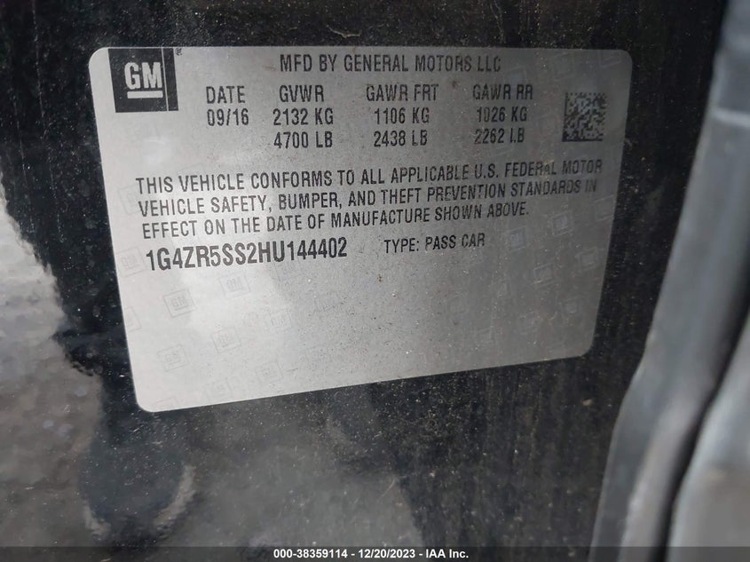 VIN 1G4ZR5SS2HU144402 2017 BUICK LACROSSE PREMIUM