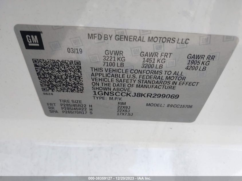 2019 CHEVROLET TAHOE PREMIER - 1GNSCCKJ8KR299069