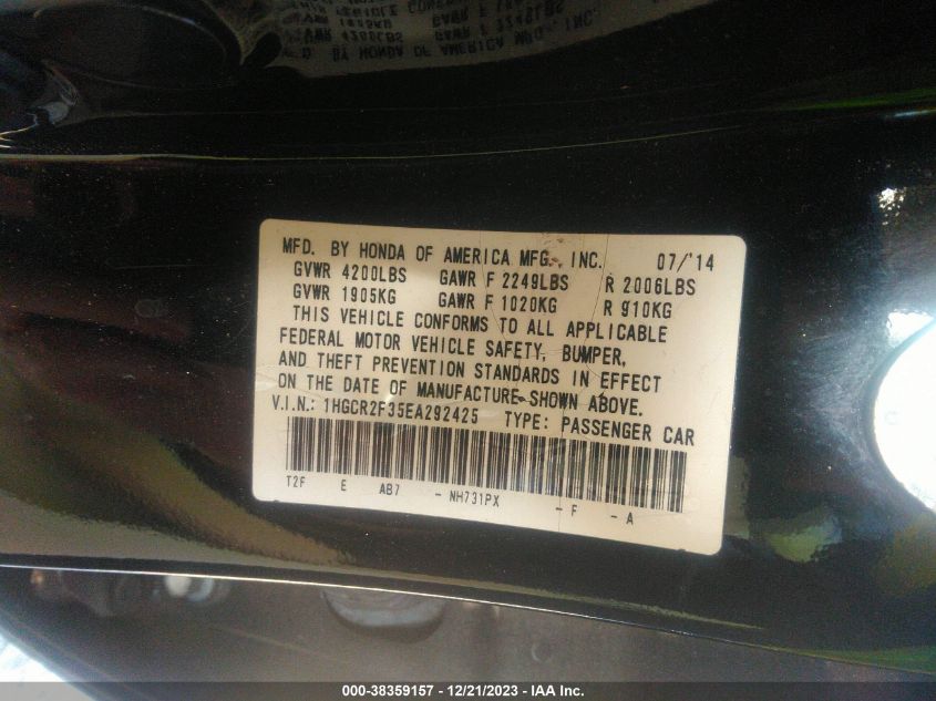 2014 HONDA ACCORD LX - 1HGCR2F35EA292425