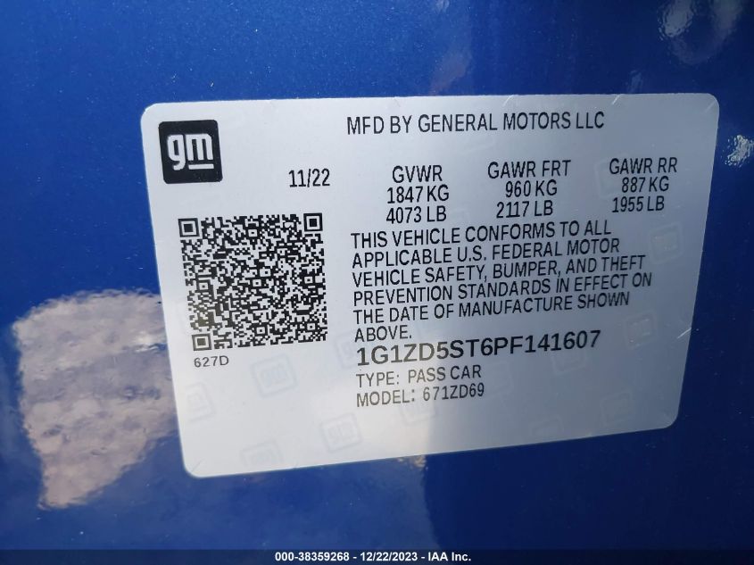 2023 CHEVROLET MALIBU LT - 1G1ZD5ST6PF141607