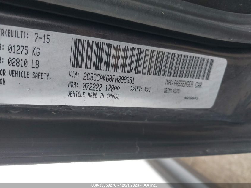 2015 CHRYSLER 300C 2C3CCAKG0FH899651