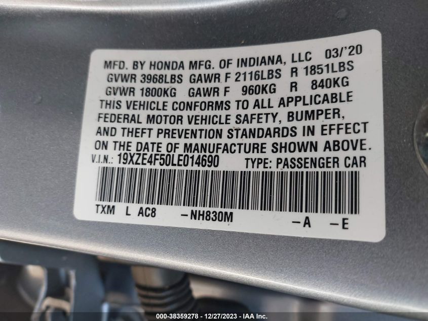 2020 HONDA INSIGHT EX - 19XZE4F50LE014690