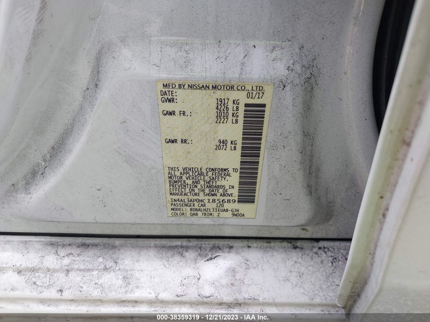 VIN 1N4AL3AP0HC185689 2017 NISSAN ALTIMA 2.5/S/SV/SL/SR