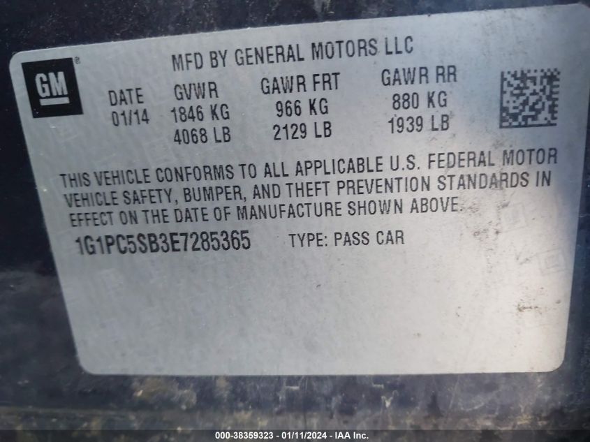 2014 CHEVROLET CRUZE 1LT AUTO - 1G1PC5SB3E7285365