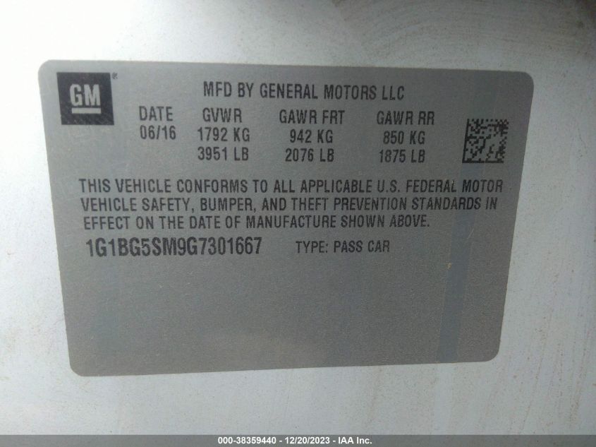 2016 CHEVROLET CRUZE PREMIER AUTO - 1G1BG5SM9G7301667