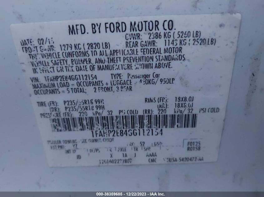 2016 FORD TAURUS SEL - 1FAHP2E84GG112154
