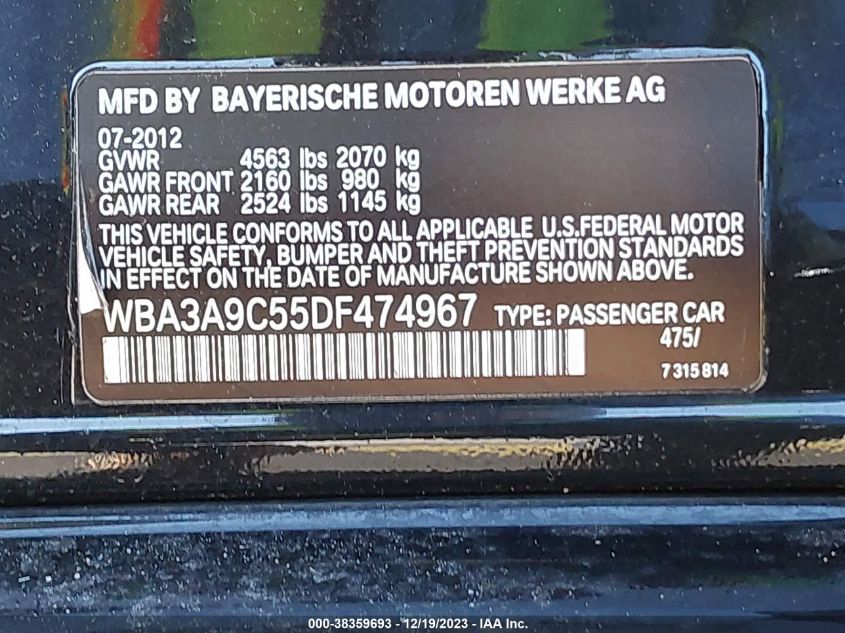 2013 BMW 335I - WBA3A9C55DF474967
