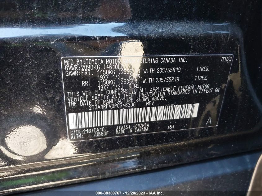 2023 TOYOTA RAV4 XLE PREMIUM - 2T3A1RFV9PC346306