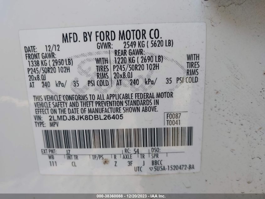 2013 LINCOLN MKX - 2LMDJ8JK8DBL26405