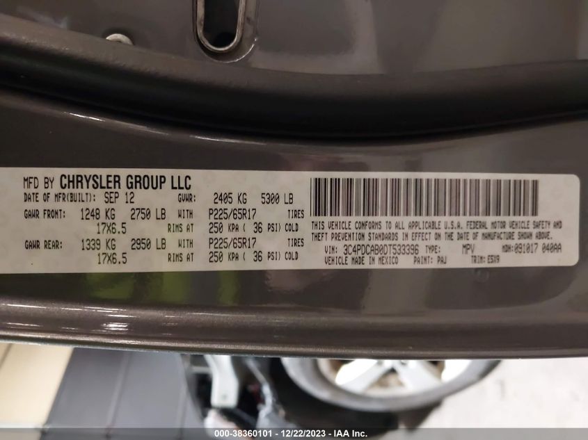 2013 DODGE JOURNEY SE - 3C4PDCAB0DT533396