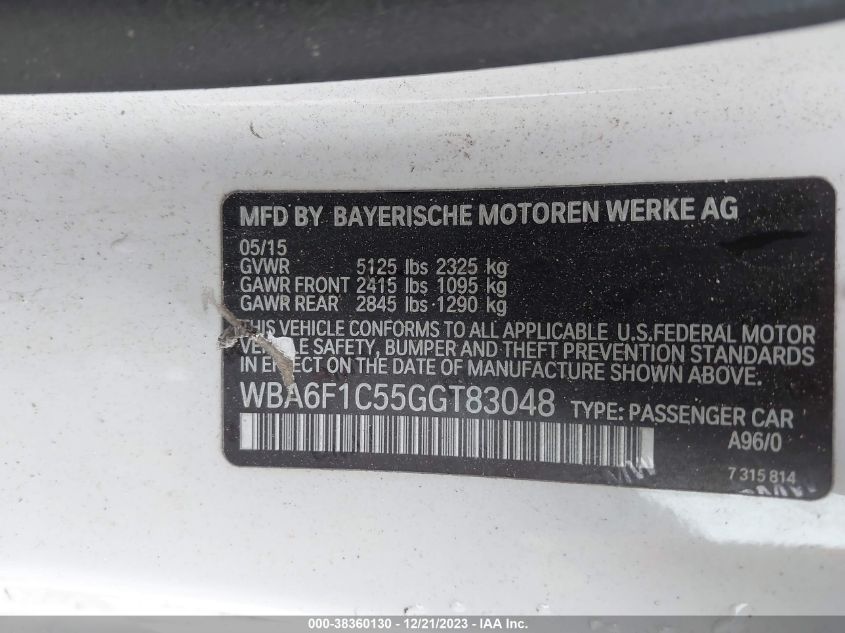 2016 BMW 640I - WBA6F1C55GGT83048