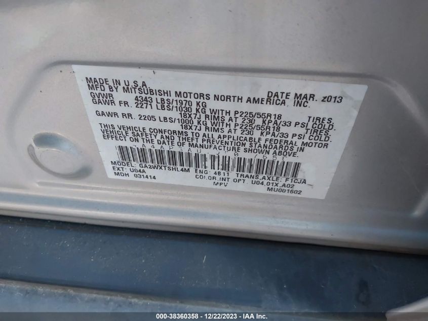 2013 MITSUBISHI OUTLANDER SPORT ES - 4A4AP3AU7DE017656