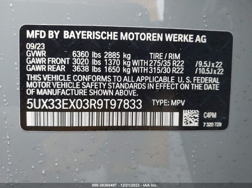 2024 BMW X6 XDRIVE40I - 5UX33EX03R9T97833