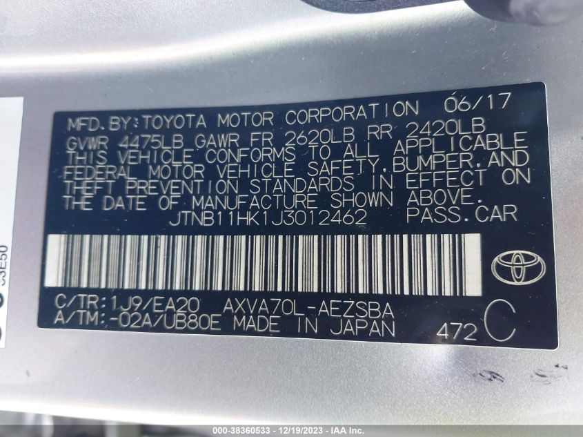 2018 TOYOTA CAMRY SE - JTNB11HK1J3012462
