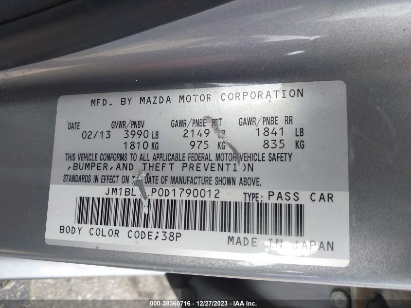 2013 MAZDA MAZDA3 I TOURING - JM1BL1LP0D1790012